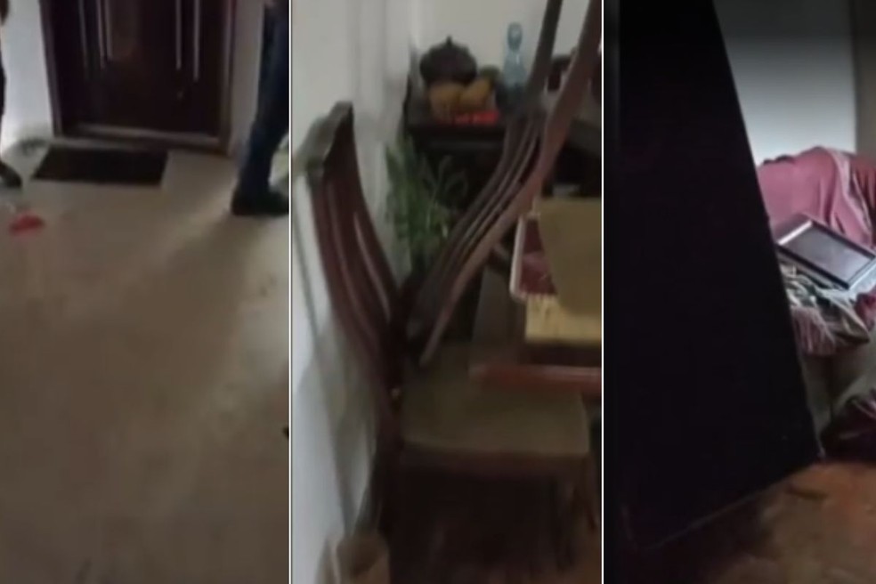 Apartamento de idoso ficou revirado após ataque do neto em Santos (SP) — Foto: Reprodução