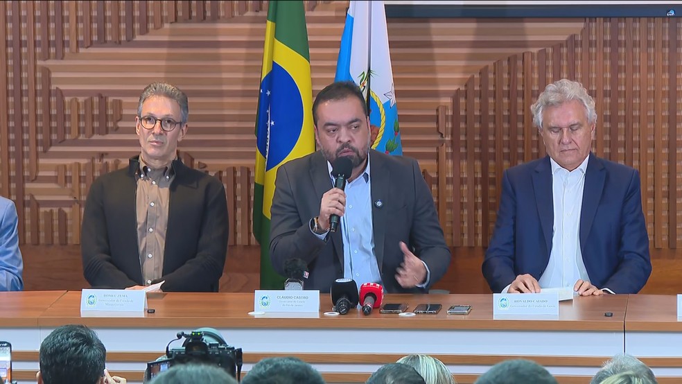 Governadores Romeu Zema, de Minas Gerais; Claudio Castro, do Rio de Janeiro; e Ronaldo Caiado, de Goiás — Foto: Reprodução