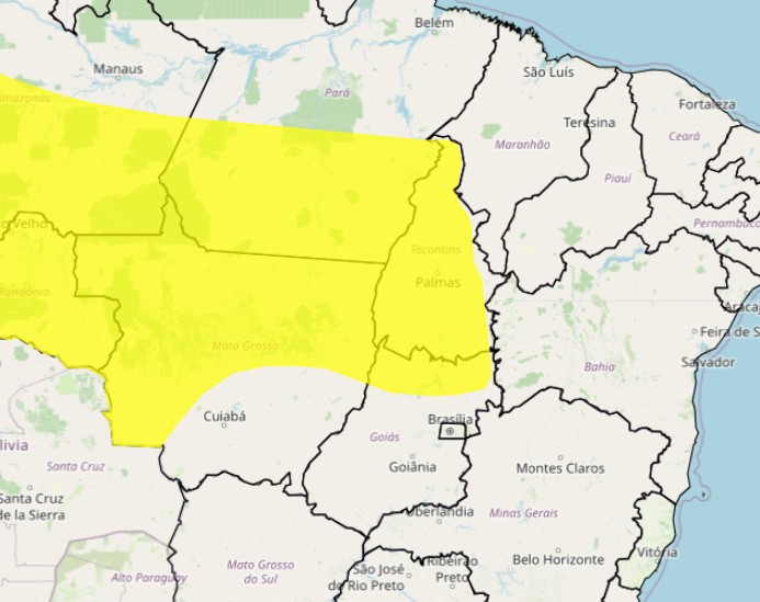 Inmet emite alerta de chuvas intensas válido para quase todo o Tocantins até esta sexta-feira (19)