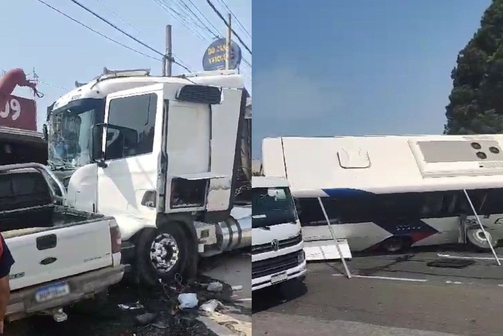 Acidente entre vários veículos ocorreu no início da tarde desta quinta-feira (8), na altura do quilômetro 109 da rodovia Raposo Tavares (SP-270), em Sorocaba (SP). — Foto: Arquivo Pessoal