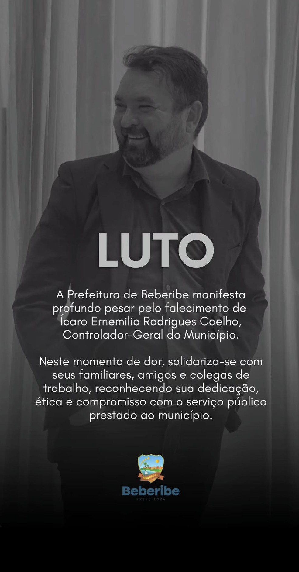 Prefeitura de Beberibe emite pesar por morte de servidor — Foto: Reprodução