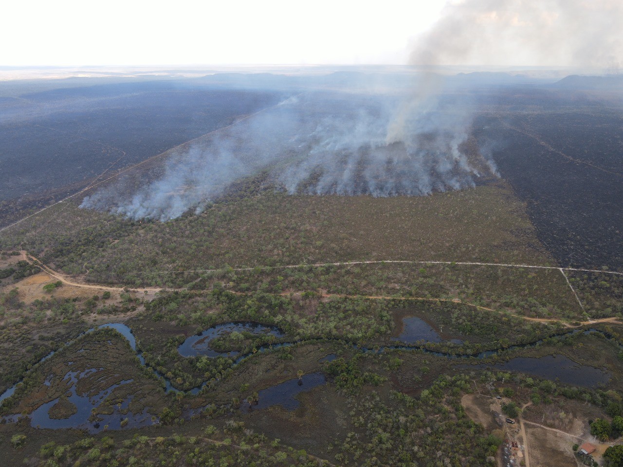 Brigadistas passam a noite em combate a incêndio em área de vegetação no oeste da Bahia