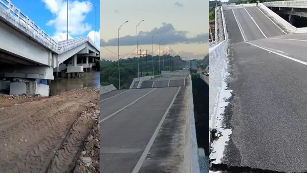 Trecho de ponte desaba na BR-101 — Foto: Reprodução/TV Cabo Branco
