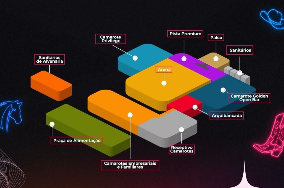 Mapa do local para o Limeira Rodeo Music 2024 — Foto: Divulgação/Limeira Rodeo Music