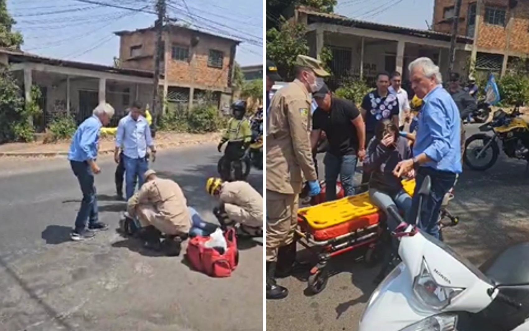 Governador Ronaldo Caiado ajuda no socorro a vítima de batida entre motos