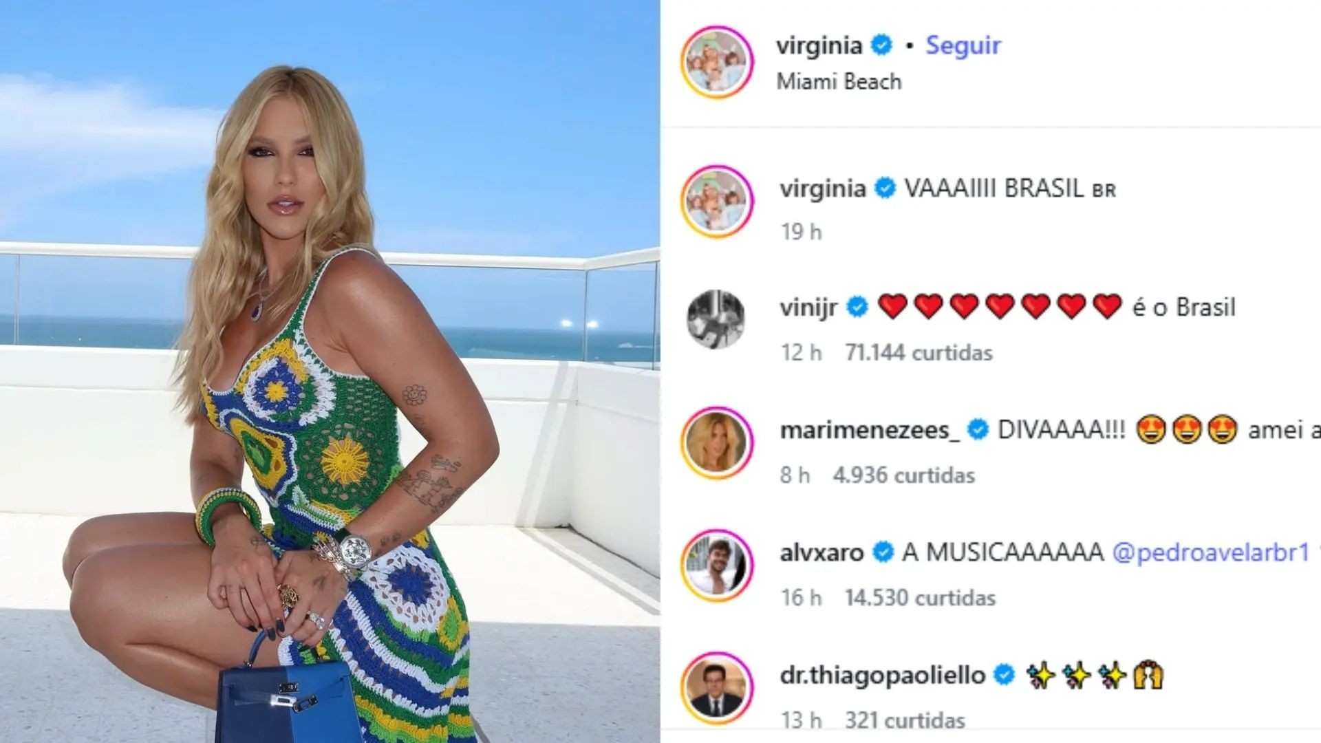 Virginia usa look de marca capixaba para jogo da Seleção Brasileira e recebe comentário até de Vini Jr.