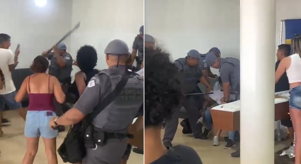 Policiais usaram cassetetes para conter as pessoas que estavam no velório em Bauru, interior de SP — Foto: Arquivo pessoal