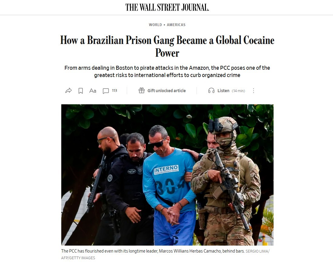 Jornal dos EUA compara PCC a máfias italianas: 'Potência global da cocaína'