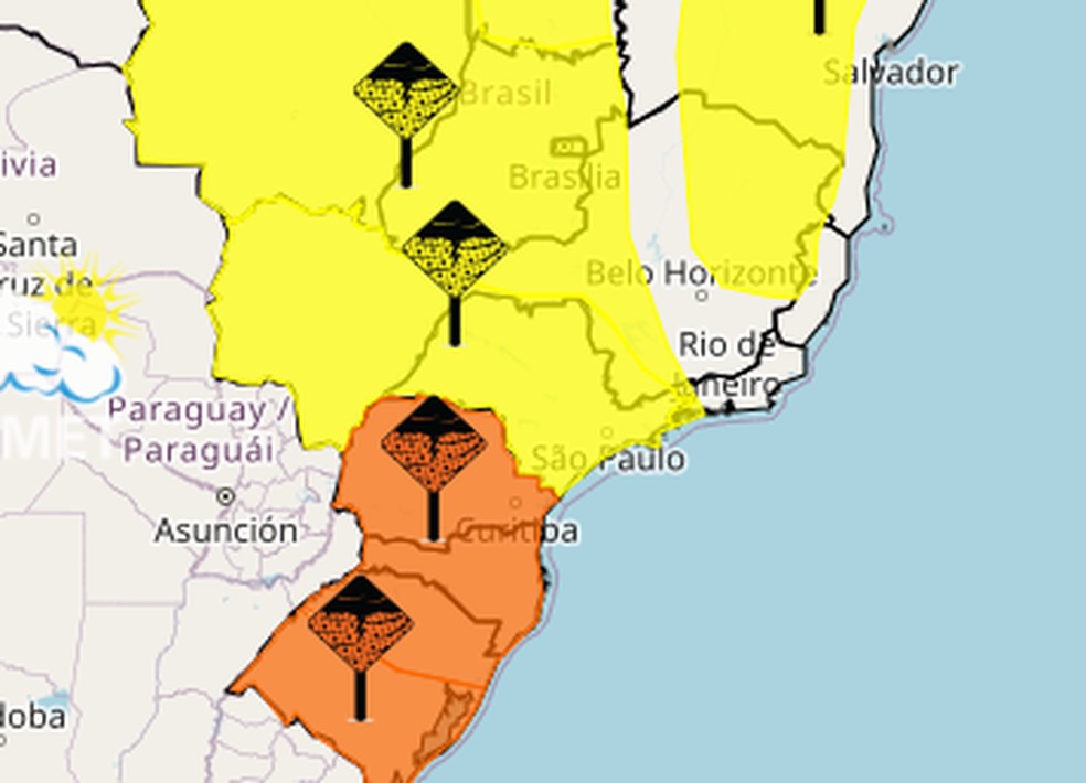 Alerta de chuvas atinge quase todo estado — Foto: Inmet/Reprodução