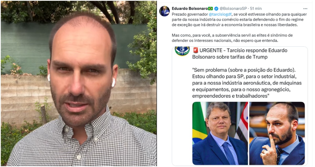 Tarifaço de Trump: Eduardo Bolsonaro critica Tarcísio e cita 'subserviência servil às elites'