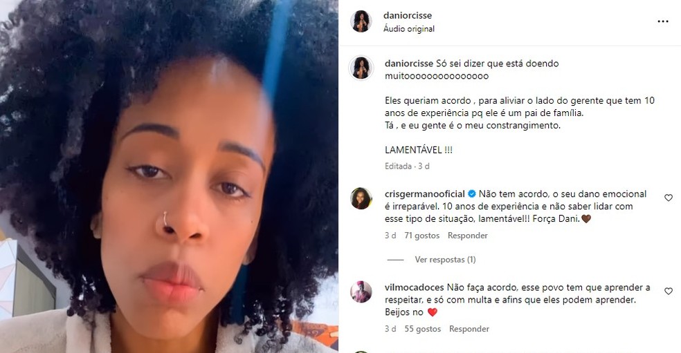 Modelo e influenciadora Daniela Orcisse usou as redes sociais para denunciar que passou por momentos de constrangimento  — Foto: Reprodução/Instagram