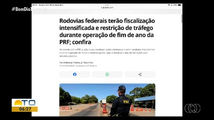 Restrição de tráfego nas rodovias federais no fim de ano é destaque no g1 Tocantins