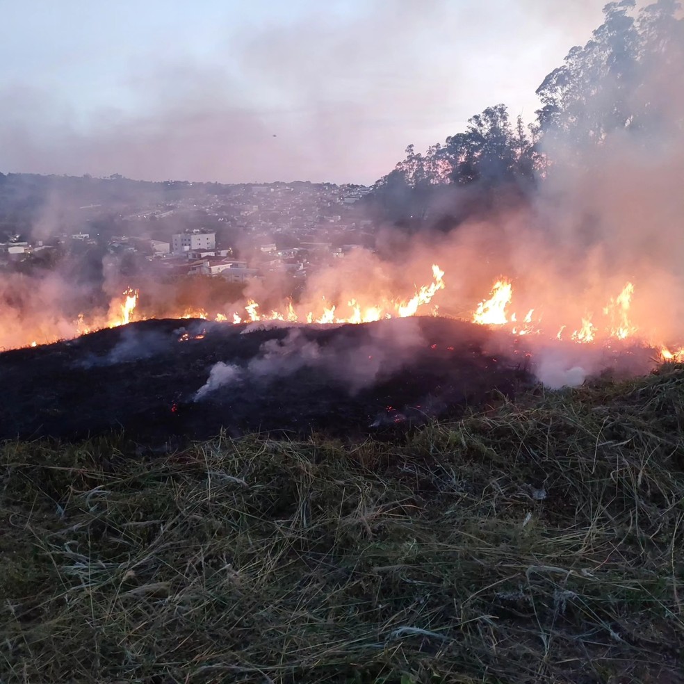 Focos de incêndio atingem oito pontos de vegetação, em Guaxupé, MG — Foto: Corpo de Bombeiros