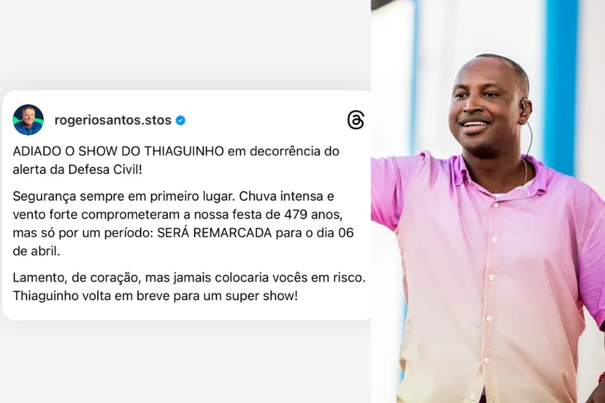 Temporal com raios e trovões impede show de Thiaguinho em praia no litoral de SP