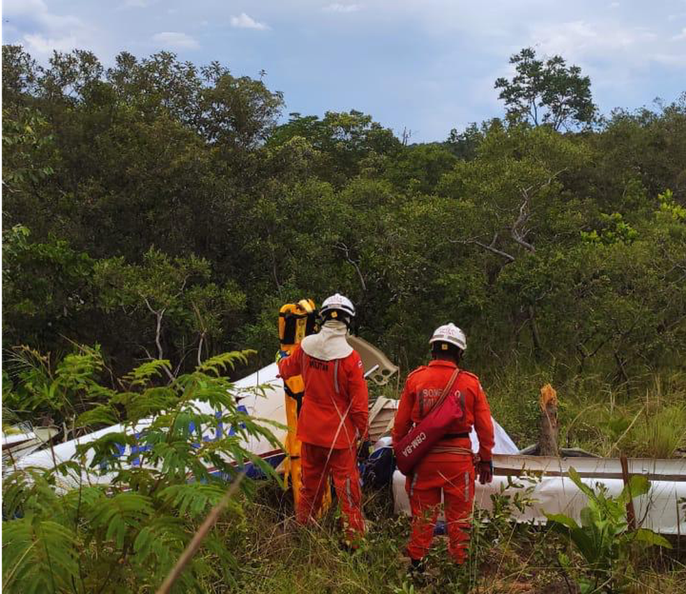 Três pessoas morreram após avião cair em área de vegetação em Barreiras, no oeste da Bahia — Foto: Divulgação/Corpo de Bombeiros