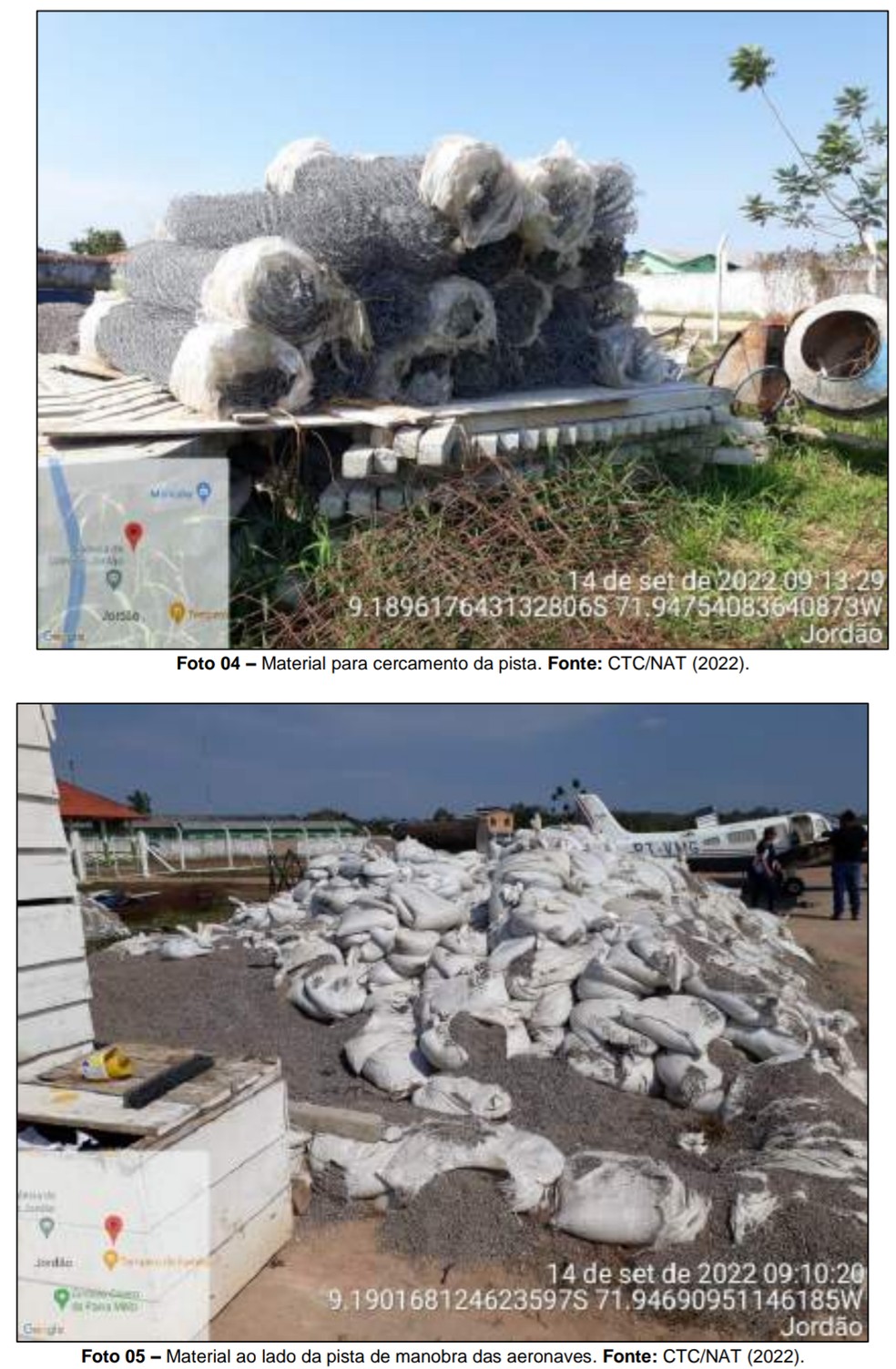 Material estaria sendo armazenado de forma irregular no canteiro de obras do aeródromo — Foto:  Arquivo/Coordenação Técnico-Científica do Núcleo de Apoio Técnico (CTC/NAT)