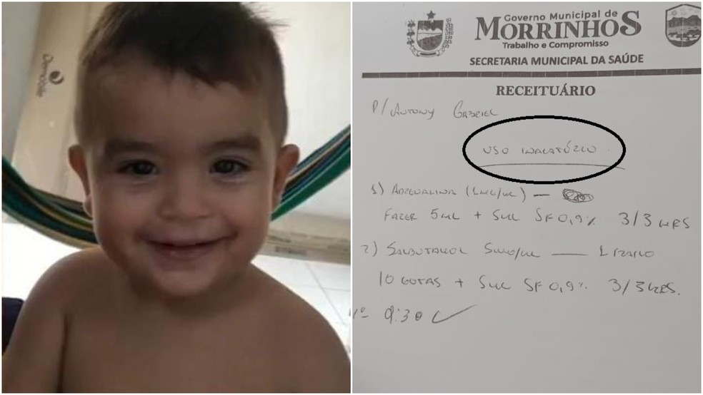 Anthony Gabriel, de 1 ano e 10 meses, foi para na UTI após receber medicação de inalar na veia. — Foto: Arquivo pessoal