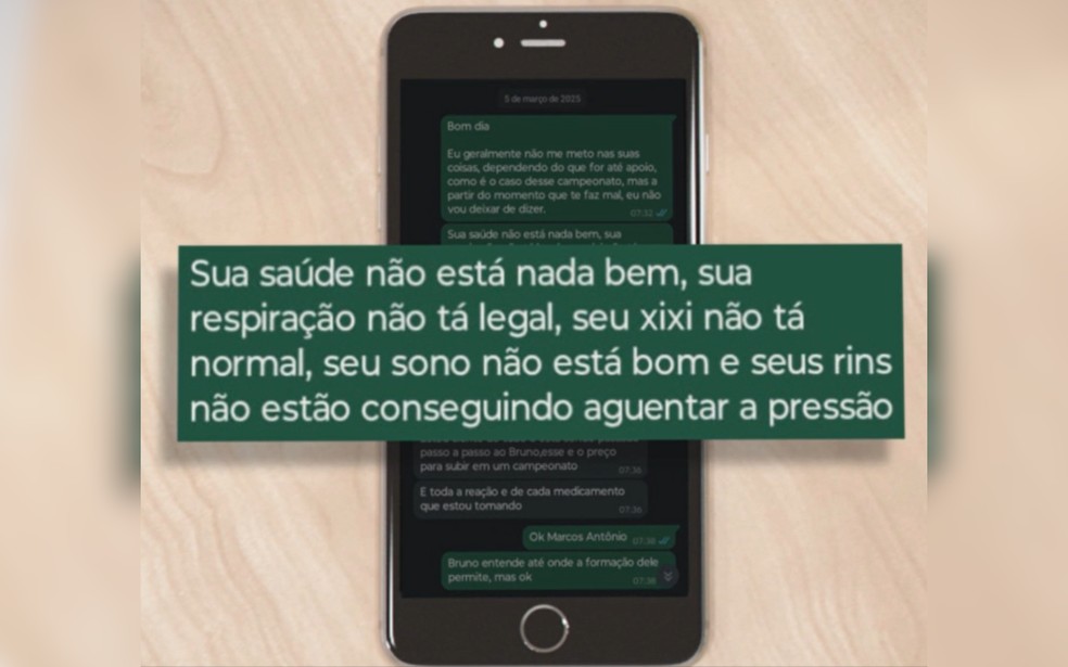 Esposa troca mensagens com fisiculturista para alertar sobre riscos do uso de anabolizantes, em Goiânia — Foto: Reprodução/TV Anhanguera