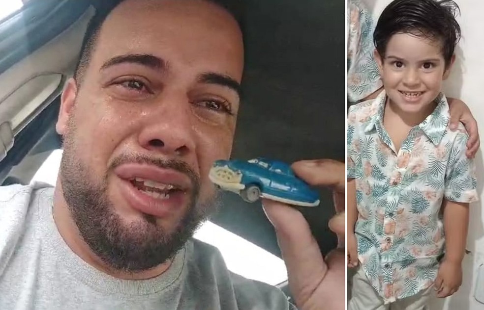 Pai de Theo desabafou segurando carrinho do filho morto nas mãos — Foto: Arquivo pessoal