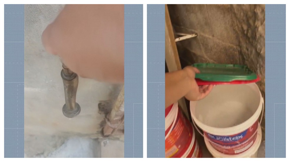 População com as torneiras secas durante o dia é obrigada a armazenar água no enorme calor de São Paulo neste mês de dezembro. — Foto: Reprodução/TV Globo