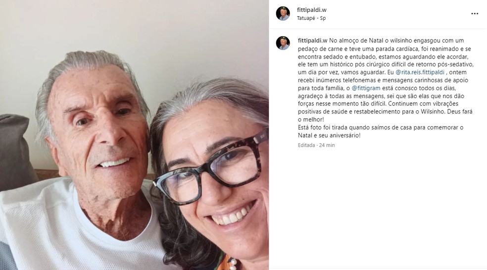 Wilson Fittipaldi e esposa — Foto: Reprodução/Instagram