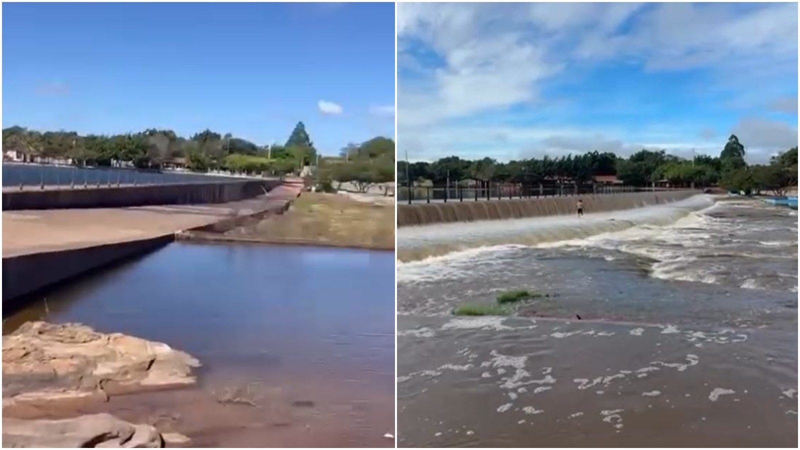 Águas do Balneário do Boi Morto transbordam após fortes chuvas na Região da Ibiapaba, no Ceará