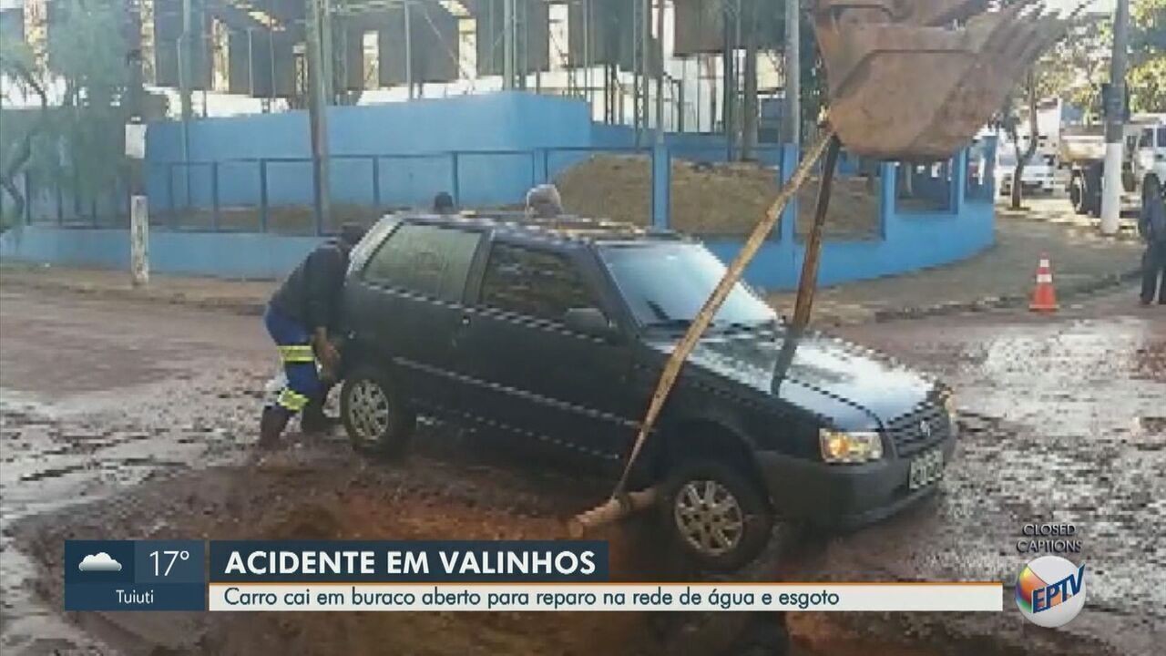 Carro é 'engolido' por cratera no asfalto em Valinhos; prefeitura vai ...