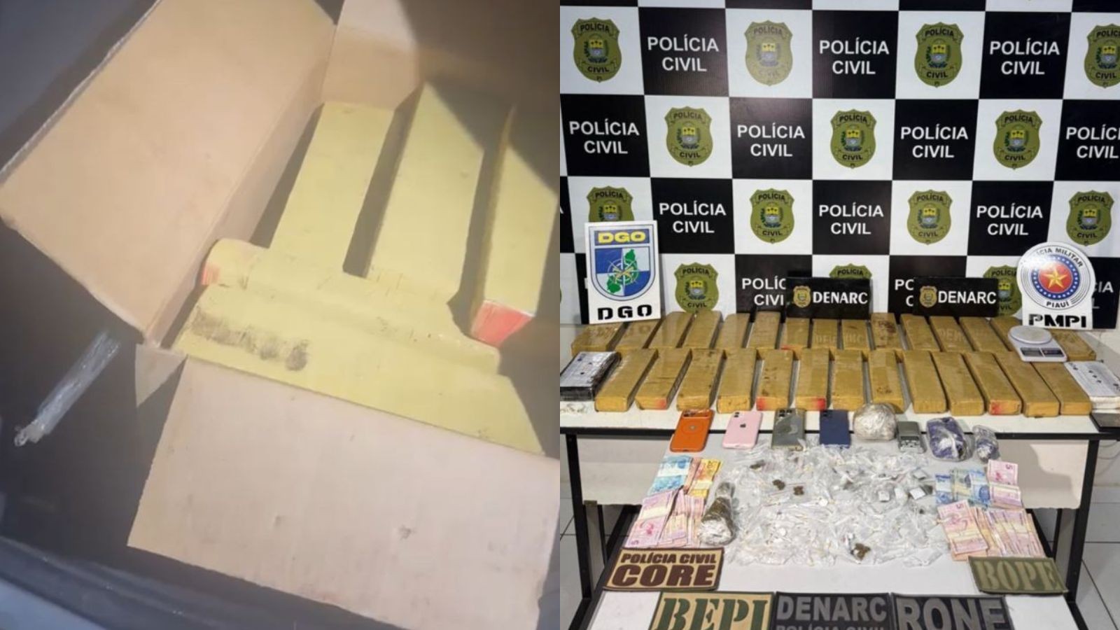 Suspeitos derrubam caixas de drogas durante troca de tiros com a polícia no PI