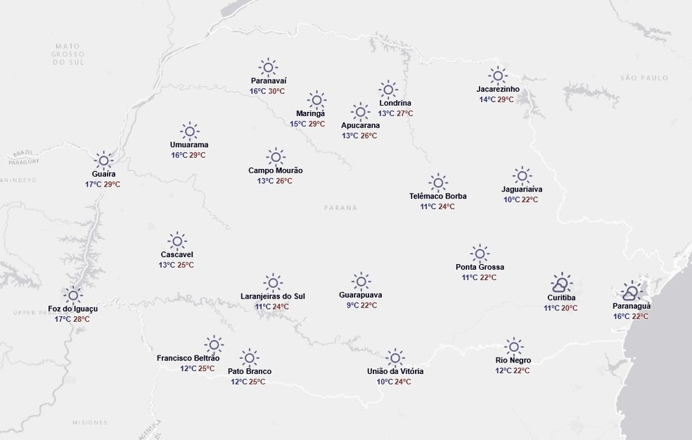 Previsão do tempo do Simepar para quinta-feira, 23 de outubro — Foto: Reprodução/Simepar