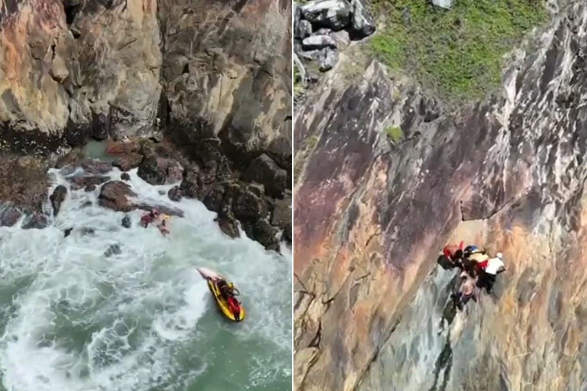 Menina de 10 anos arrastada por correnteza é resgatada por guarda-vidas em meio às pedras; VÍDEO