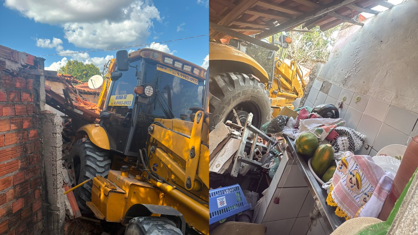 Trator perde o controle após falha em freio e invade casa em Teresina