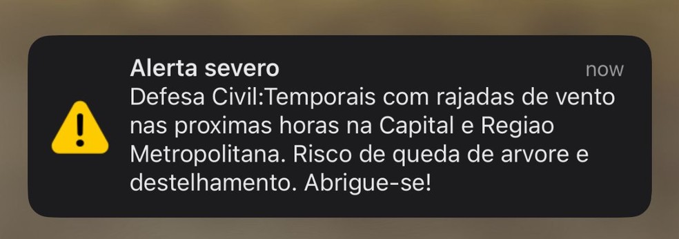Alerta da Defesa Civil emitido nesta segunda-feira (22). — Foto: Reprodução