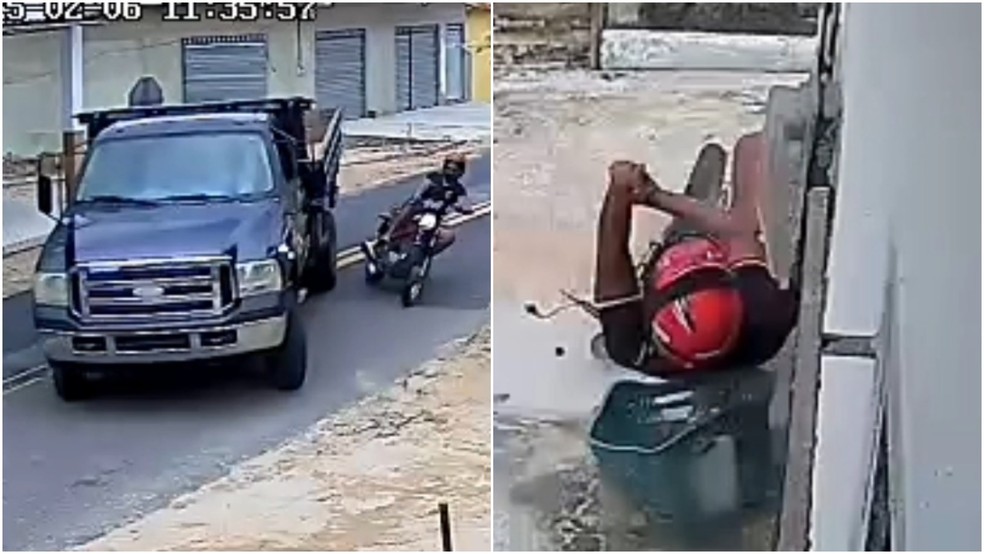 O motociclista ficou ferido e deve passar por exames. — Foto: Reprodução