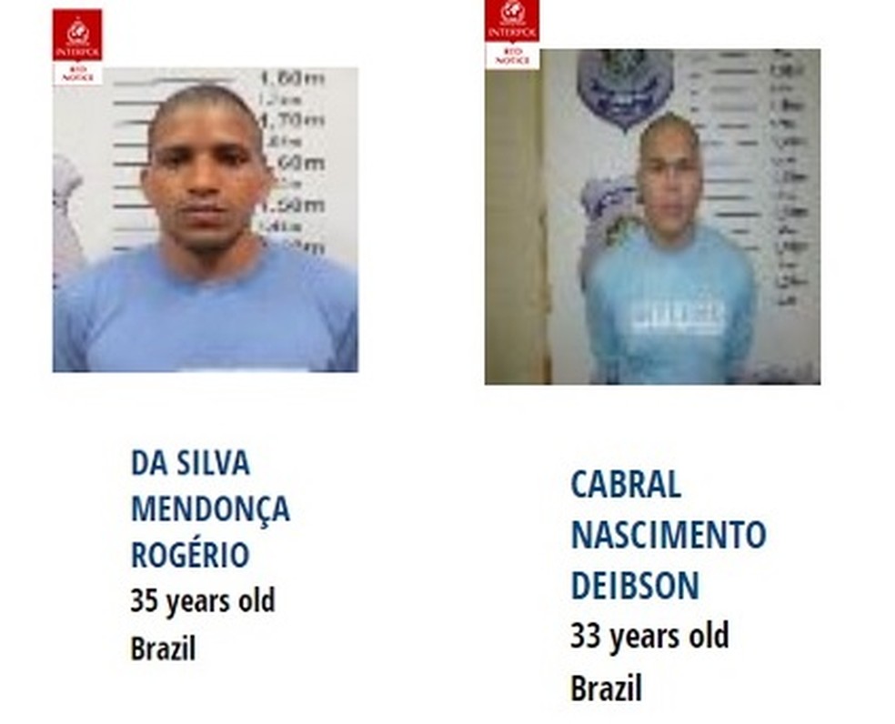 Nomes de fugitivos da Penitenciária Federal de Mossoró já aparece na lista da Interpol — Foto: Reprodução