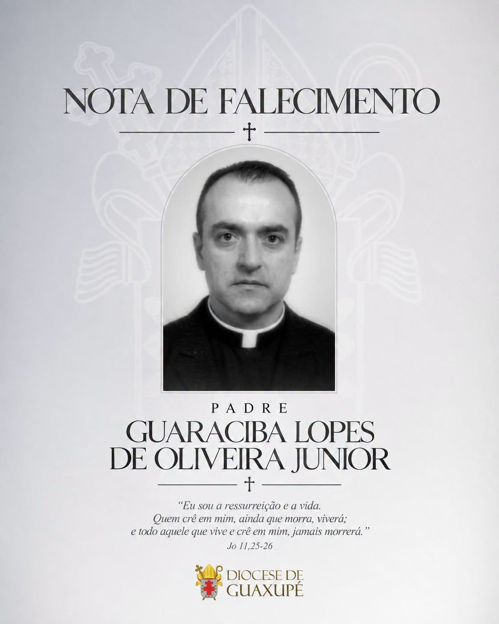 Diocese de Guaxup&eacute; emitiu nota de falecimento do padre Guaraciba Lopes de Oliveira Junior &mdash; Foto: Diocese de Guaxup&eacute;