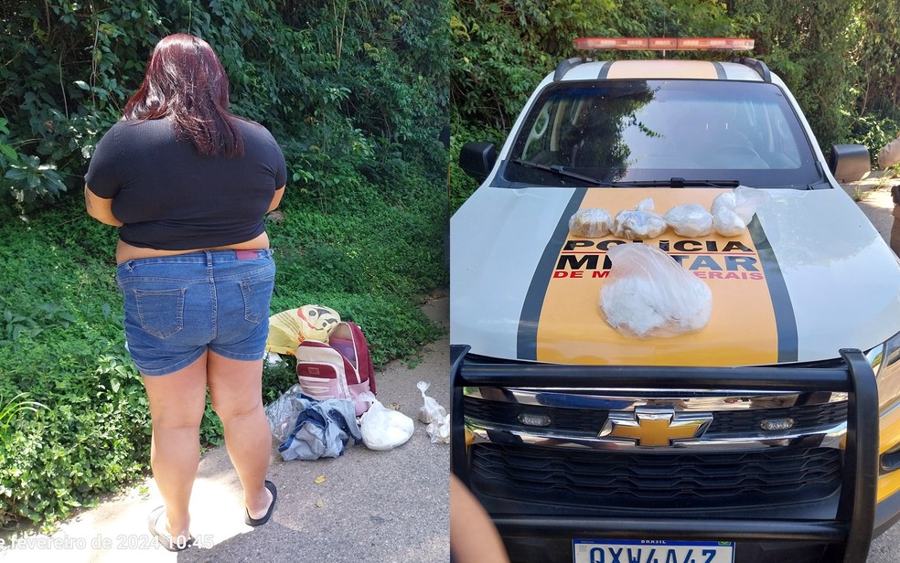 Mulher grávida é presa com grande quantidade de drogas dentro de ônibus de passageiros na MG-173 — Foto: Polícia Militar Rodoviária