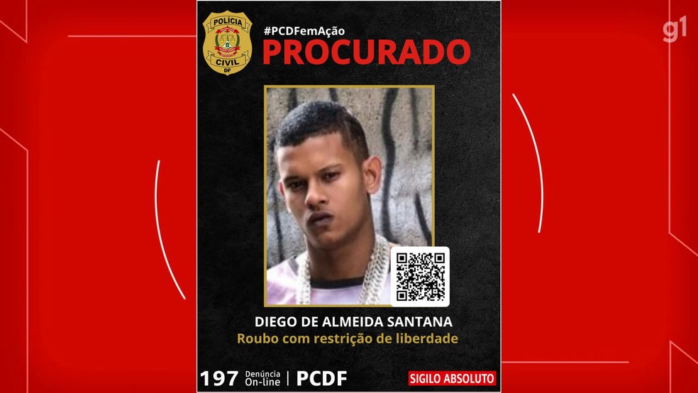 Diego de Almeida Santana é acusado de roubo com restrição de liberdade. — Foto: PCDF/Divulgação