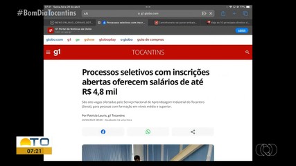 g1 Tocantins: Senai abre processo seletivo com salários de até R$ 4.800