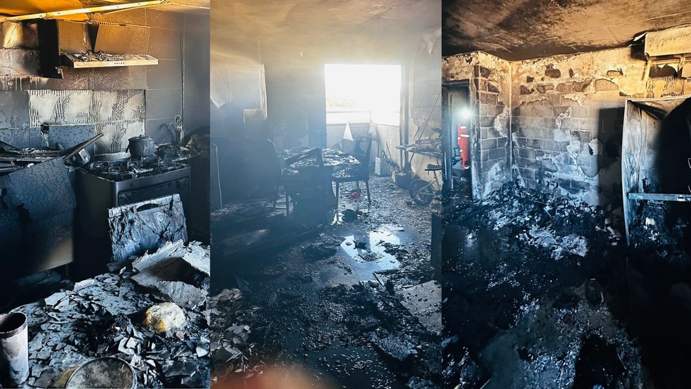 Pr&eacute;dio &eacute; evacuado ap&oacute;s morador colocar fogo no apartamento e pular pela janela em Uberl&acirc;ndia; PM relata surto &mdash; Foto: Corpo de Bombeiros/Reprodu&ccedil;&atilde;o
