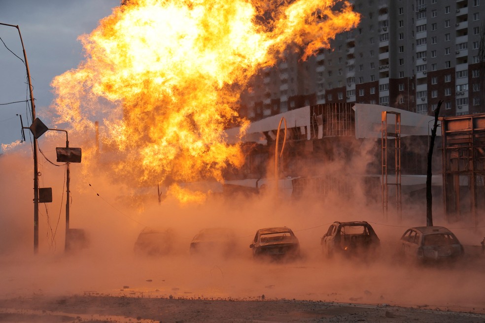 ARQUIVO: Explosão em Kiev após ataque russo, em 2 de janeiro de 2024 — Foto: REUTERS/Yevhen Kotenko