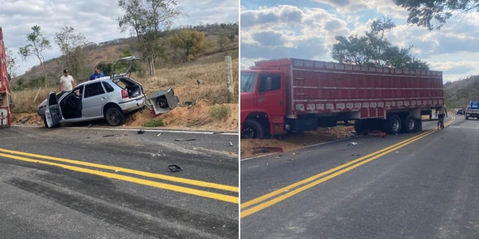 Acidente envolveu um carro e um caminhão que transportava animais — Foto: Reprodução/Redes Sociais
