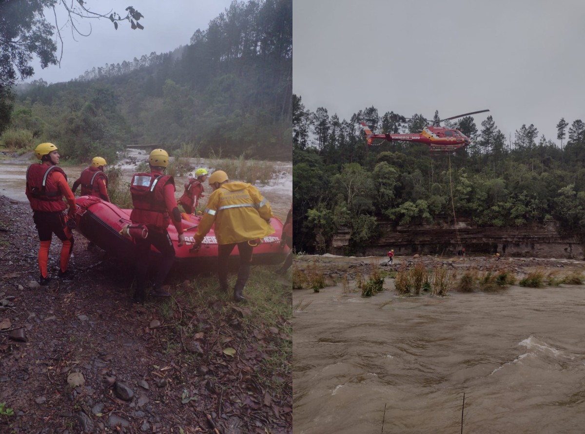 Resgate de 12 horas e sinais de hipotermia: Trio fica ilhado ao acampar e cheia do rio desafia bombeiros em SC