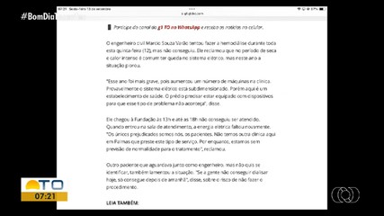 g1 Tocantins: Pacientes renais ficam sem hemodiálise após quedas de energias