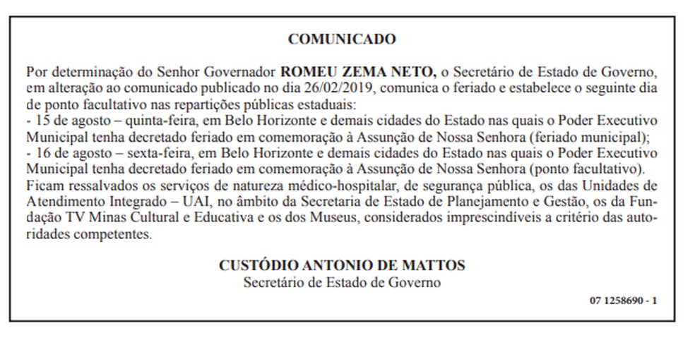 Entenda por que o dia 15 de agosto é feriado em Belo Horizonte