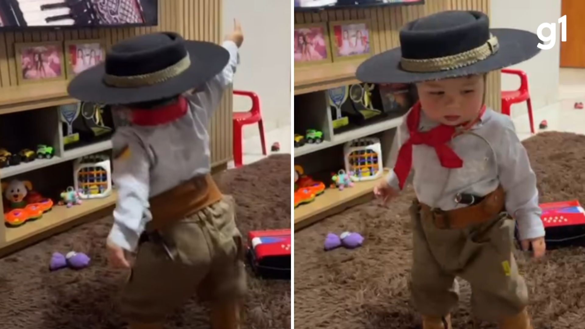 Menino de um ano viraliza ao dançar música gaúcha em frente à TV no RS