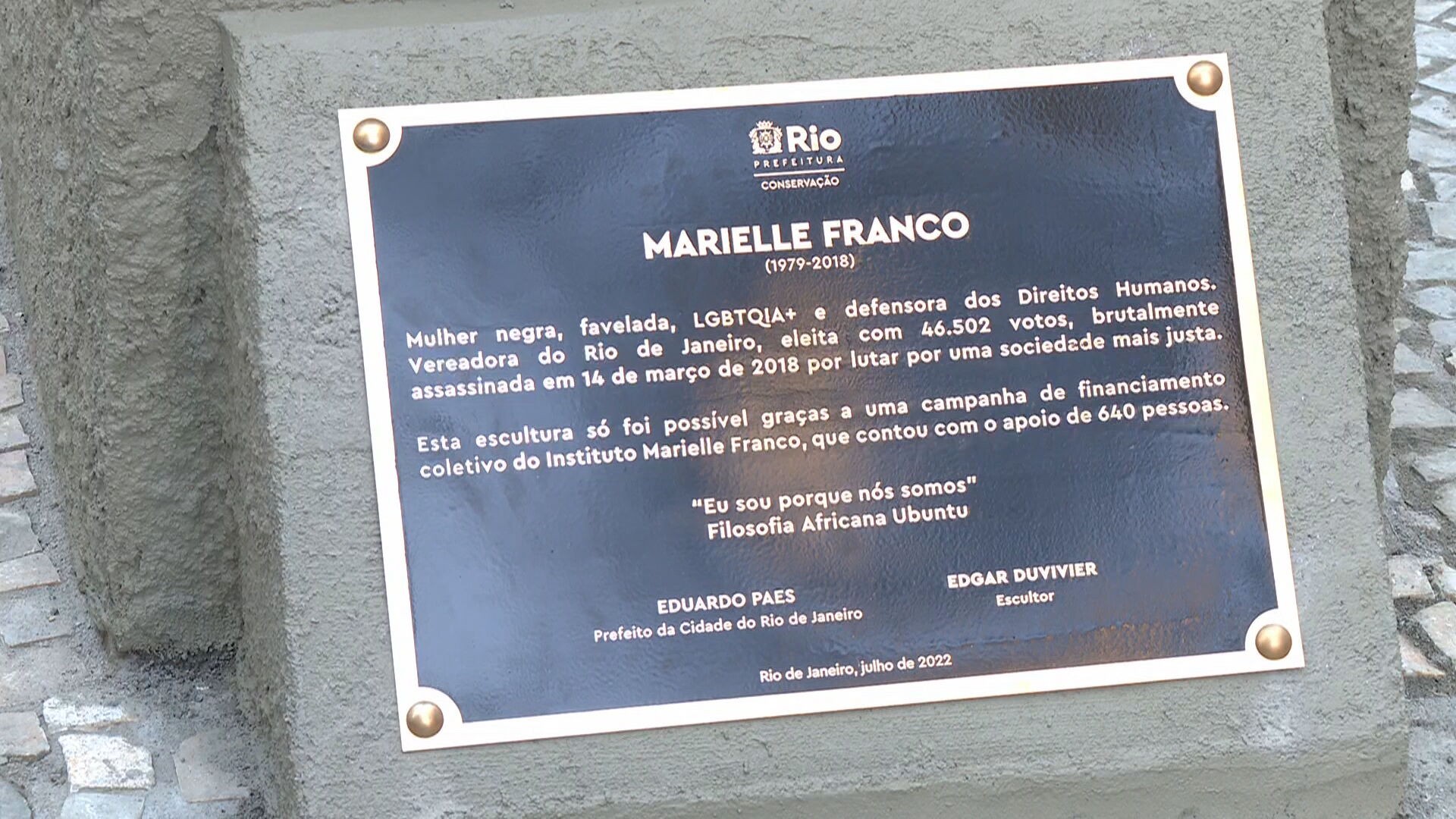 Placa da estátua de Marielle Franco no Centro do Rio é furtada