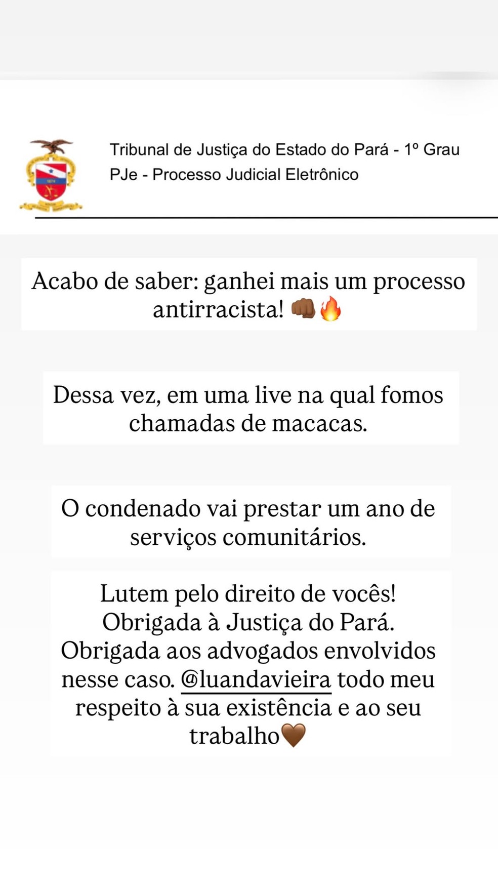 Postagem de Thelma Assis — Foto: Reprodução/Instagram