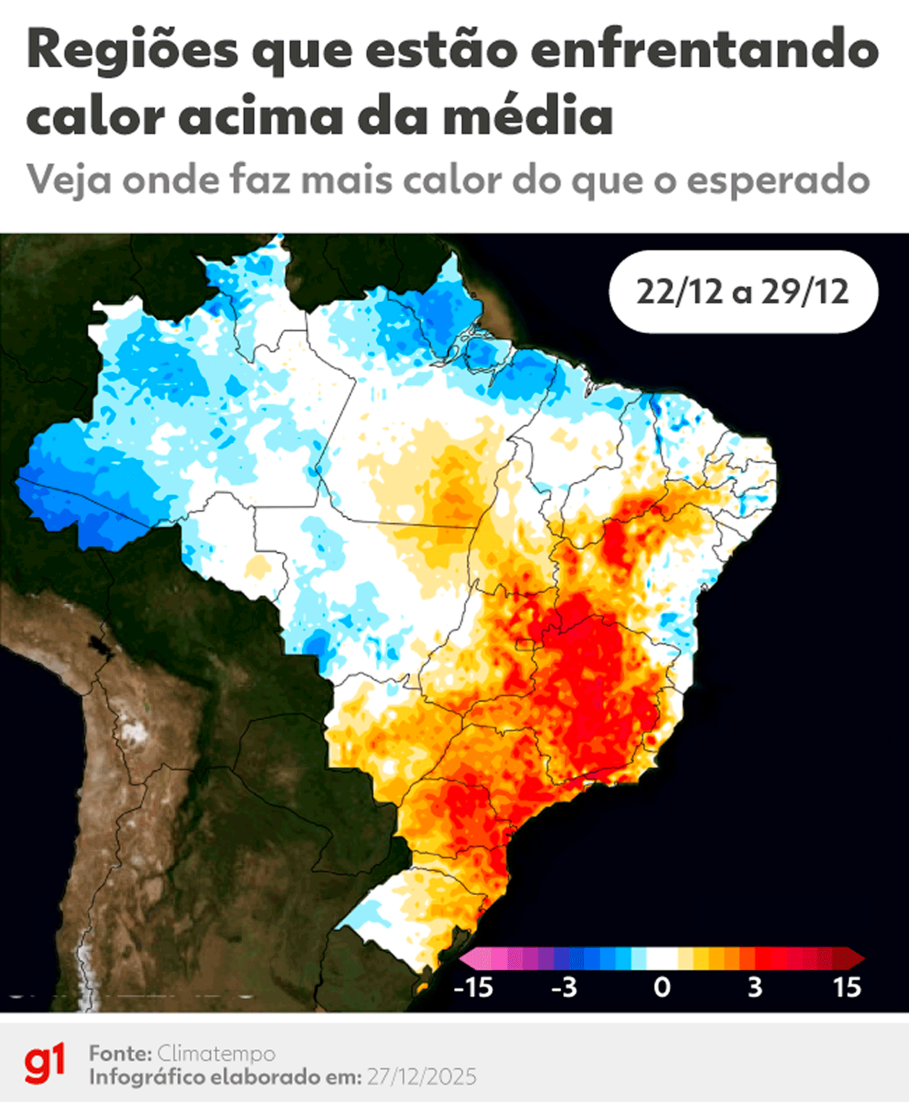Mapas mostram avanço da onda de calor e capitais até 7 °C acima da média; veja