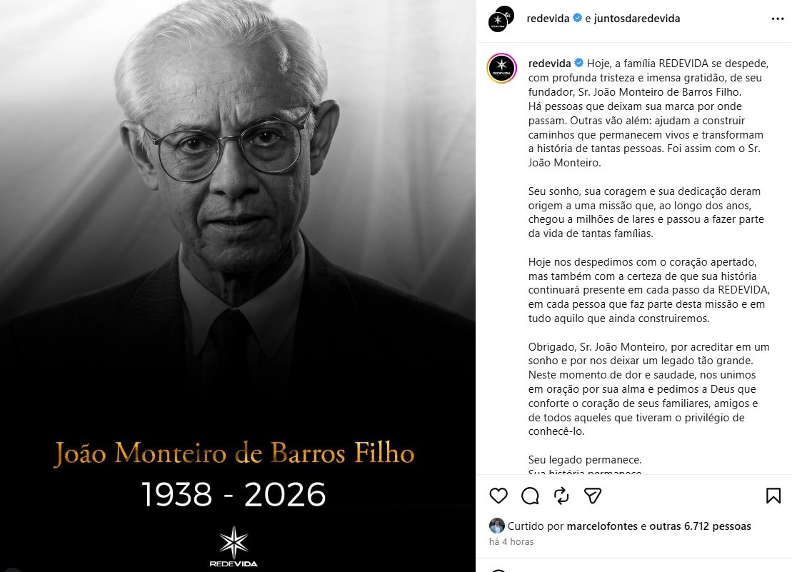 Fundador da Rede Vida, jornalista João Monteiro de Barros Filho morre em Barretos, SP