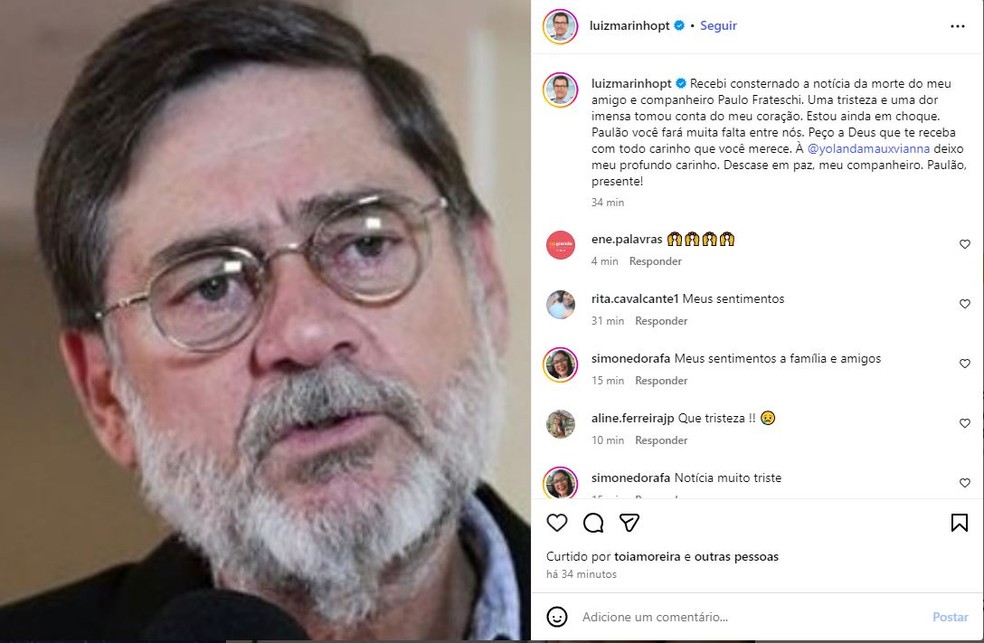 Luiz Marinho, ministro do Trabalho, homenageou Paulo Frateschi — Foto: Reprodução/Instagram